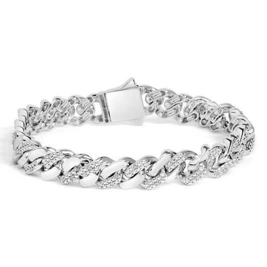 .925 Sterling Silver 1/2 Cttw Diamond Cuban Curb Chain Bracelet (I-J Color, I3 Clarity)-  8.5" Inches-0
