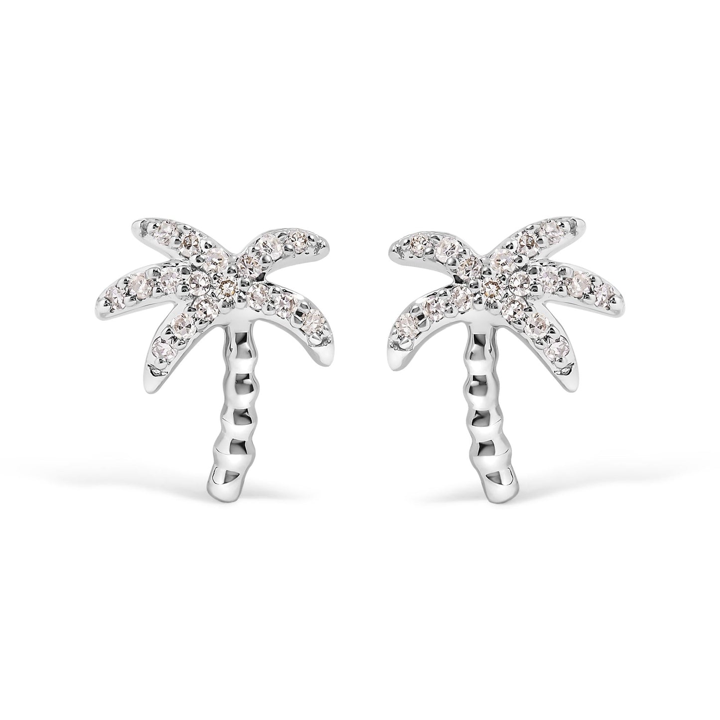10K White Gold 1/10 Cttw Diamond  Encrusted Palm Tree Stud Earrings (H-I Color, I1-I2 Clarity)-0