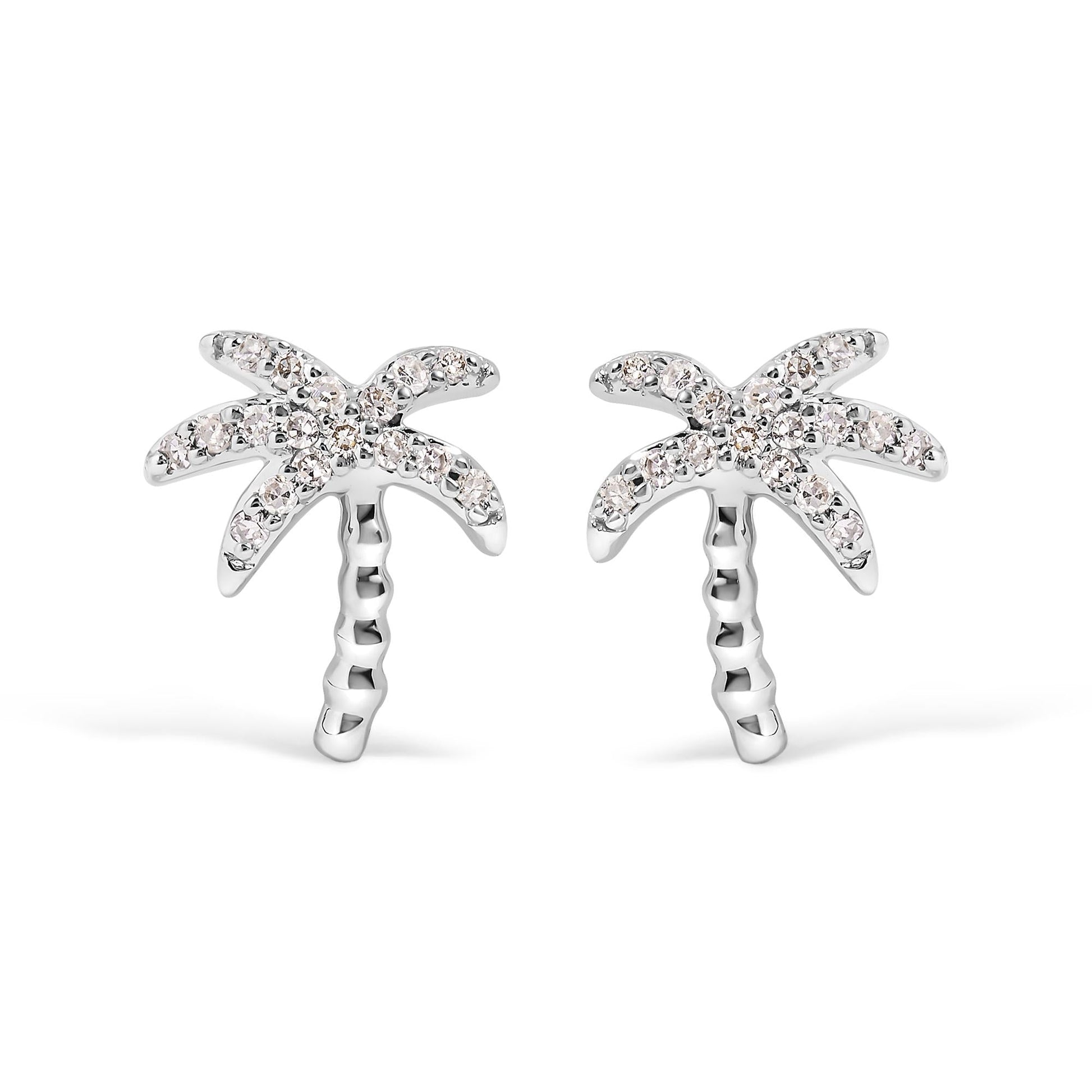 10K White Gold 1/10 Cttw Diamond  Encrusted Palm Tree Stud Earrings (H-I Color, I1-I2 Clarity)-0