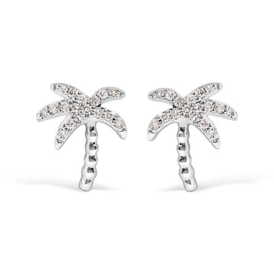 10K White Gold 1/10 Cttw Diamond  Encrusted Palm Tree Stud Earrings (H-I Color, I1-I2 Clarity)-0