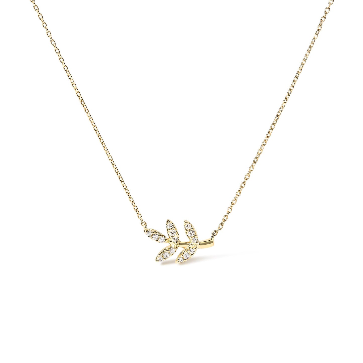 10K Yellow Gold 1/10 Cttw Diamond Leaf and Branch 18" Pendant Necklace (H-I Color, I1-I2 Clarity)-0