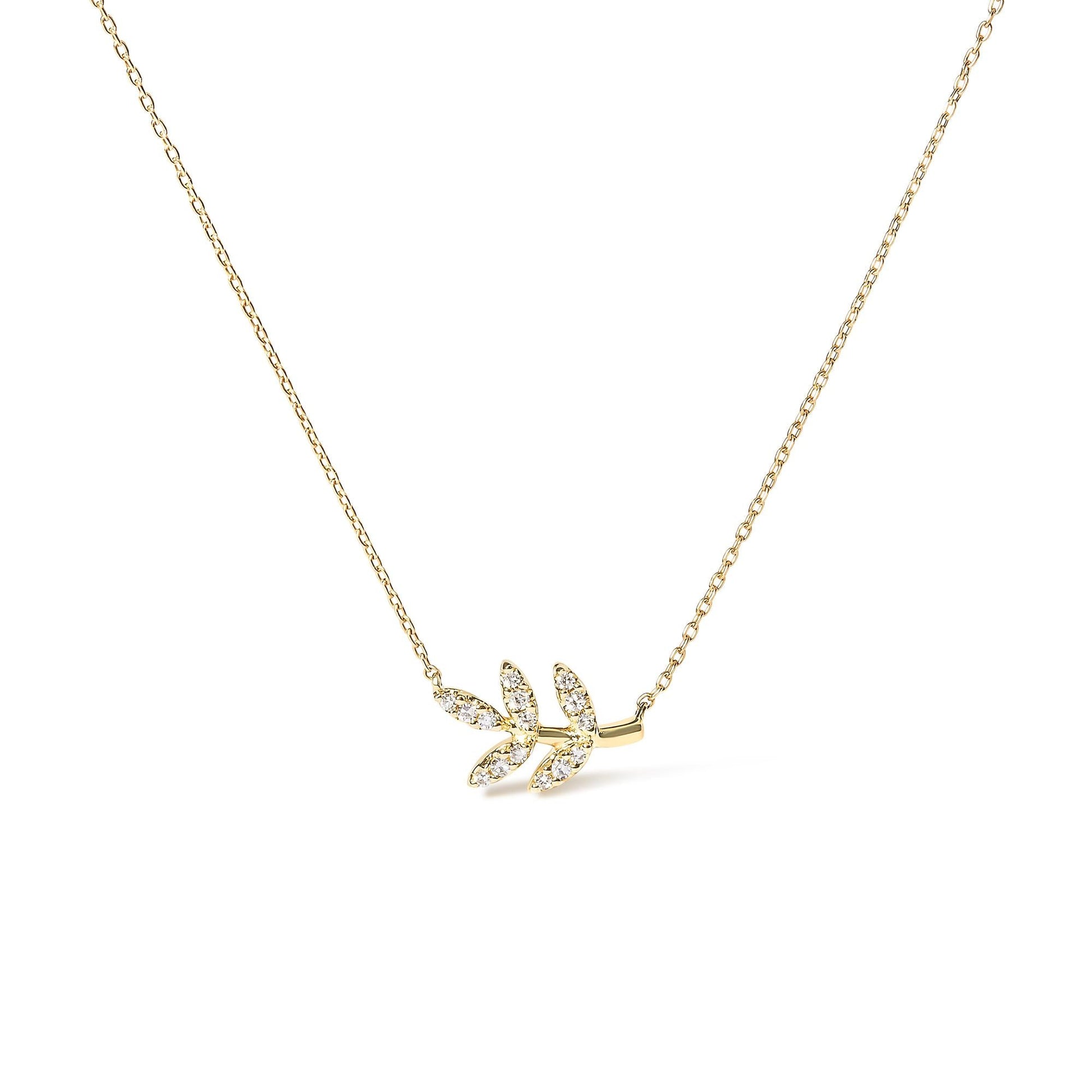 10K Yellow Gold 1/10 Cttw Diamond Leaf and Branch 18" Pendant Necklace (H-I Color, I1-I2 Clarity)-0