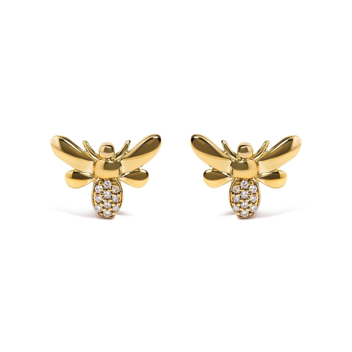 10K Yellow Gold Diamond Accented Bumble Bee Stud Earring (H-I Color, I1-I2 Clarity)-0