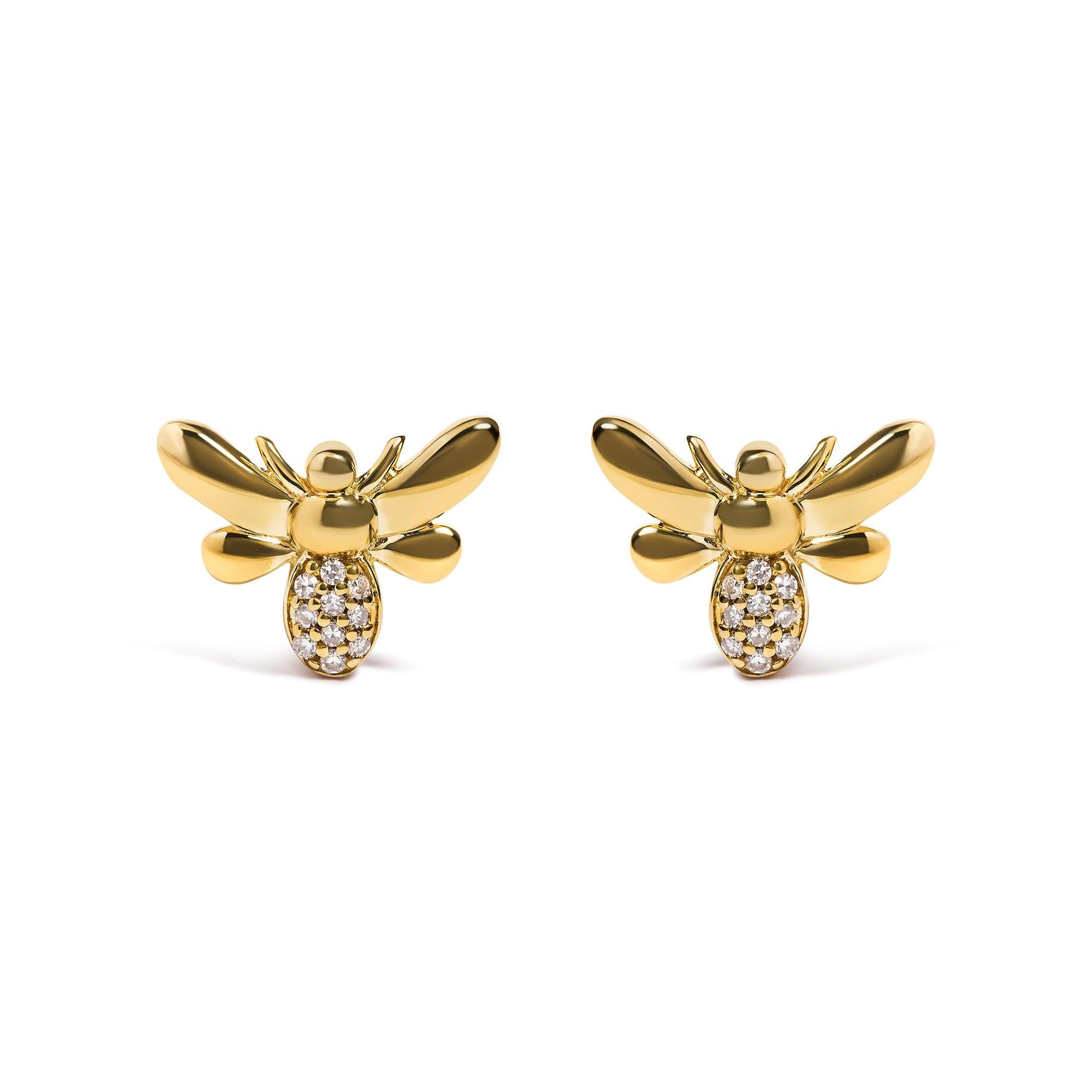 10K Yellow Gold Diamond Accented Bumble Bee Stud Earring (H-I Color, I1-I2 Clarity)-0
