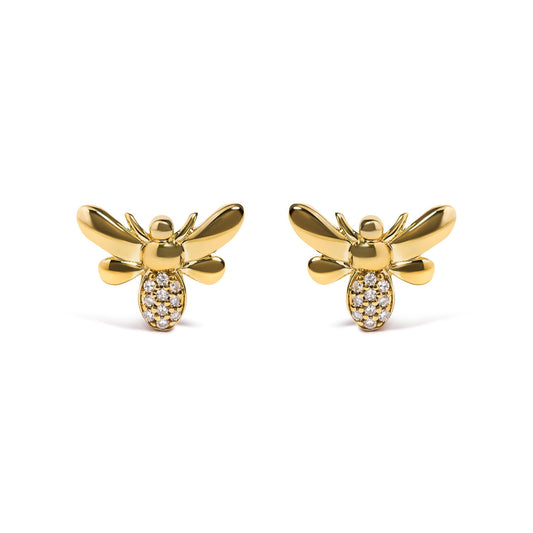 10K Yellow Gold Diamond Accented Bumble Bee Stud Earring (H-I Color, I1-I2 Clarity)-0