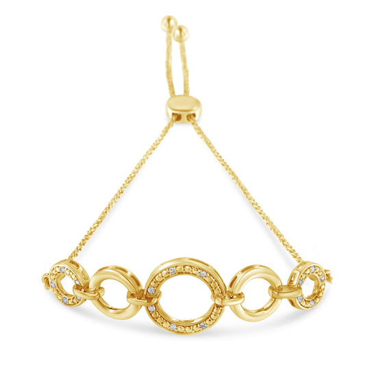 10K Yellow Gold over .925 Sterling Silver Diamond Accented Graduated Infinity Open Circle 6”-9” Adjustable Bolo Bracelet (H-I Color, I2-I3 Clarity)-0
