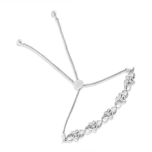 .925 Sterling Silver Diamond Accent Interlocking Infinity and Heart 4”-10” Adjustable Bolo Tennis Bolo Bracelet (H-I Color, I2-I3 Clarity)-0