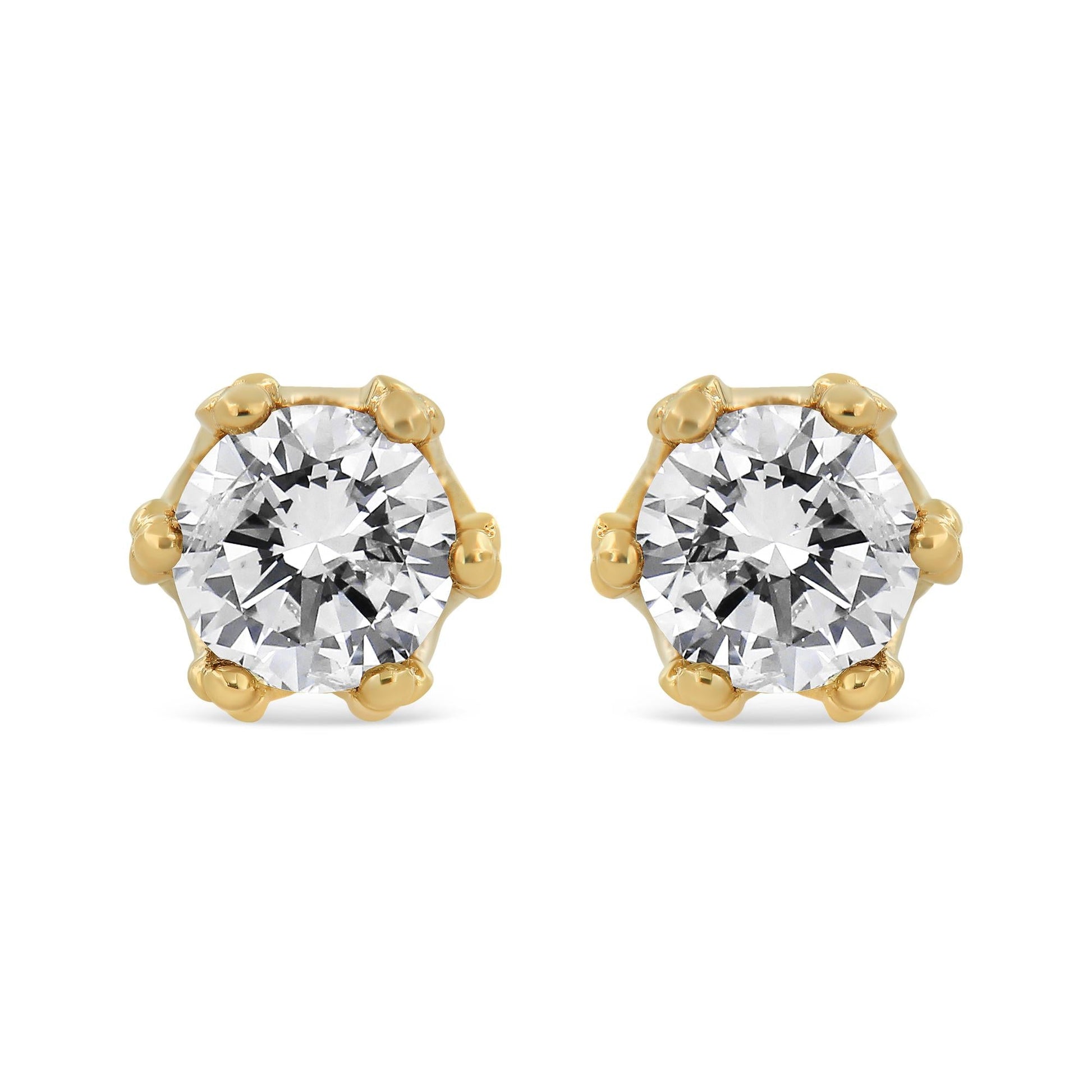 14K Gold 1/2 Cttw Round Diamond Crown Stud Earring (I-J Color, I1-I2 Clarity)-1