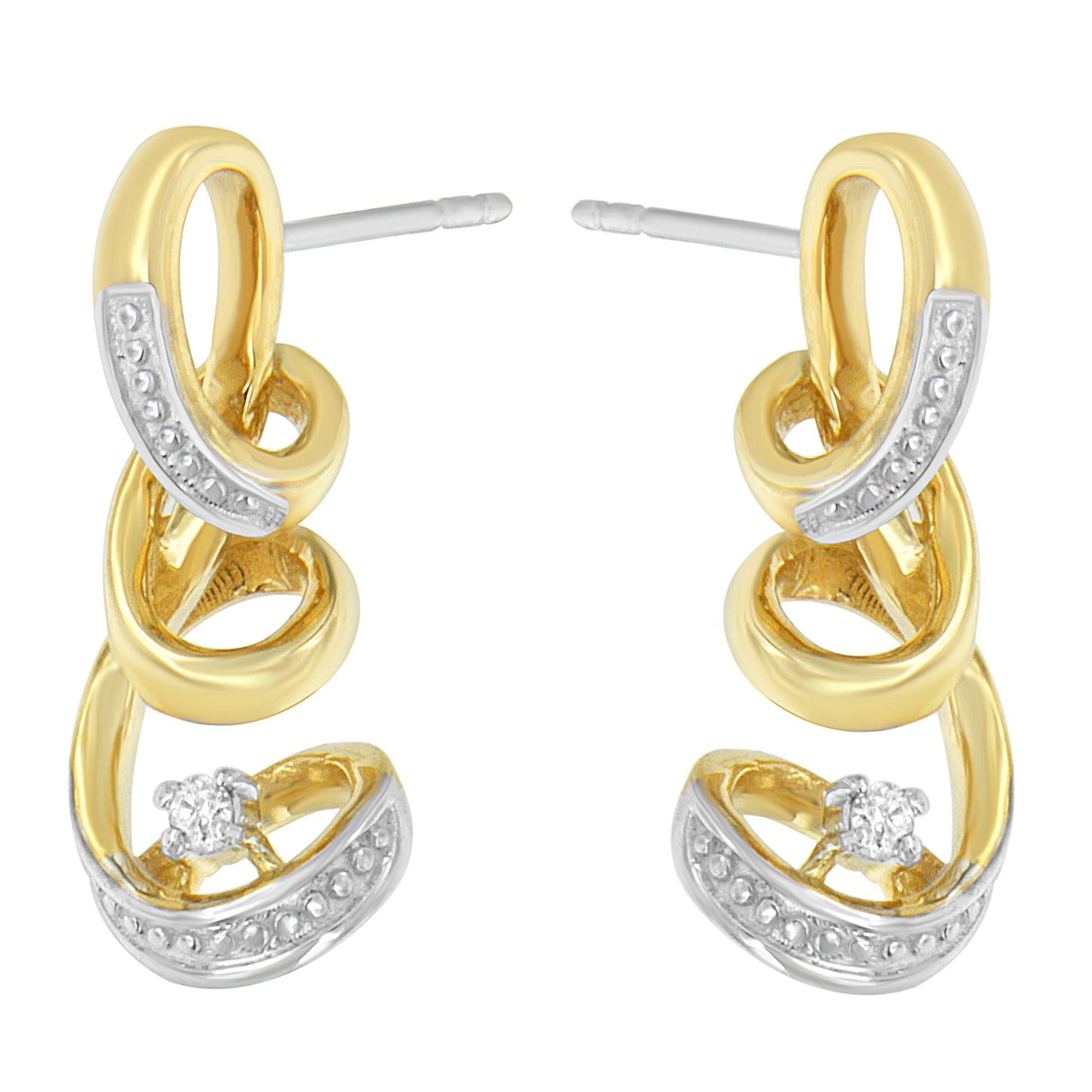 Espira 10K Two Tone Gold Round cut Diamond Earring (0.05 cttw, J-K Color, I2-I3 Clarity)-0