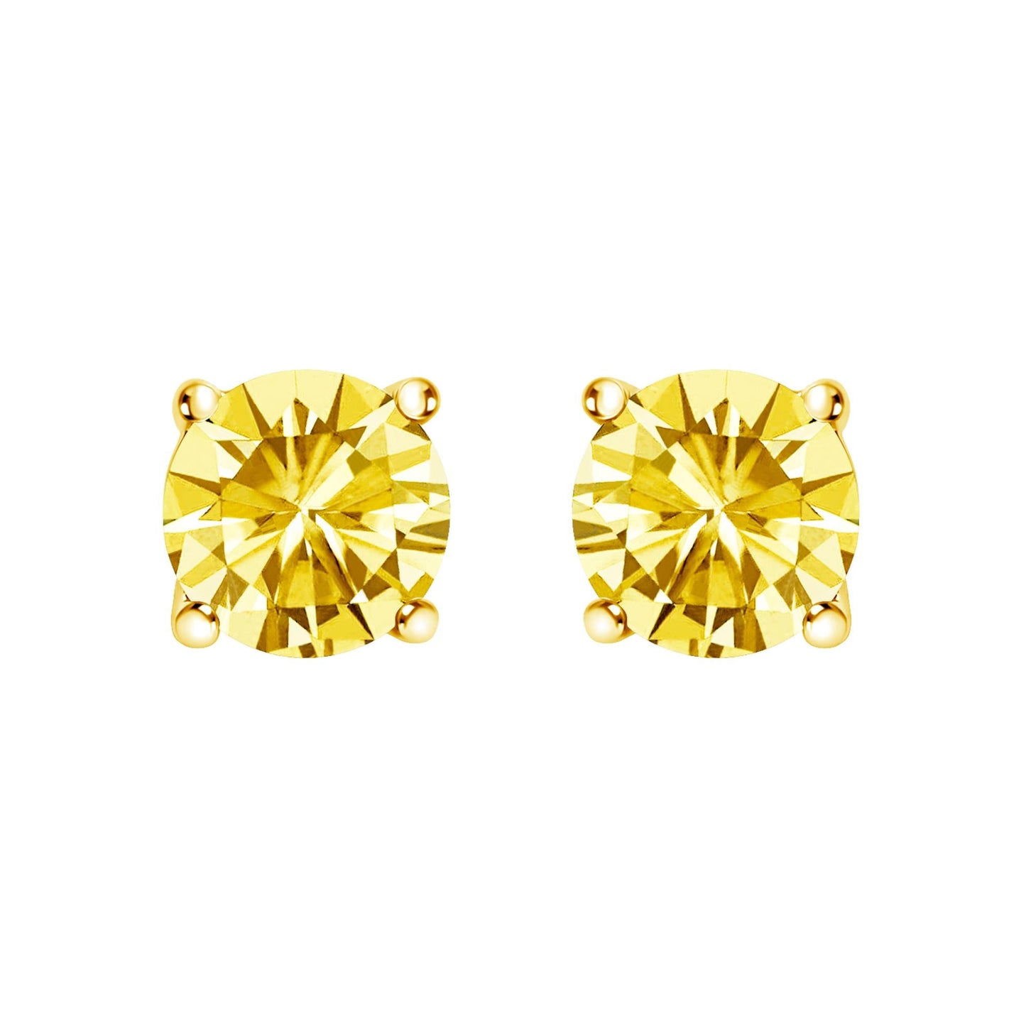14K Gold Lab Grown Yellow Diamond Solitaire Stud Earrings-1