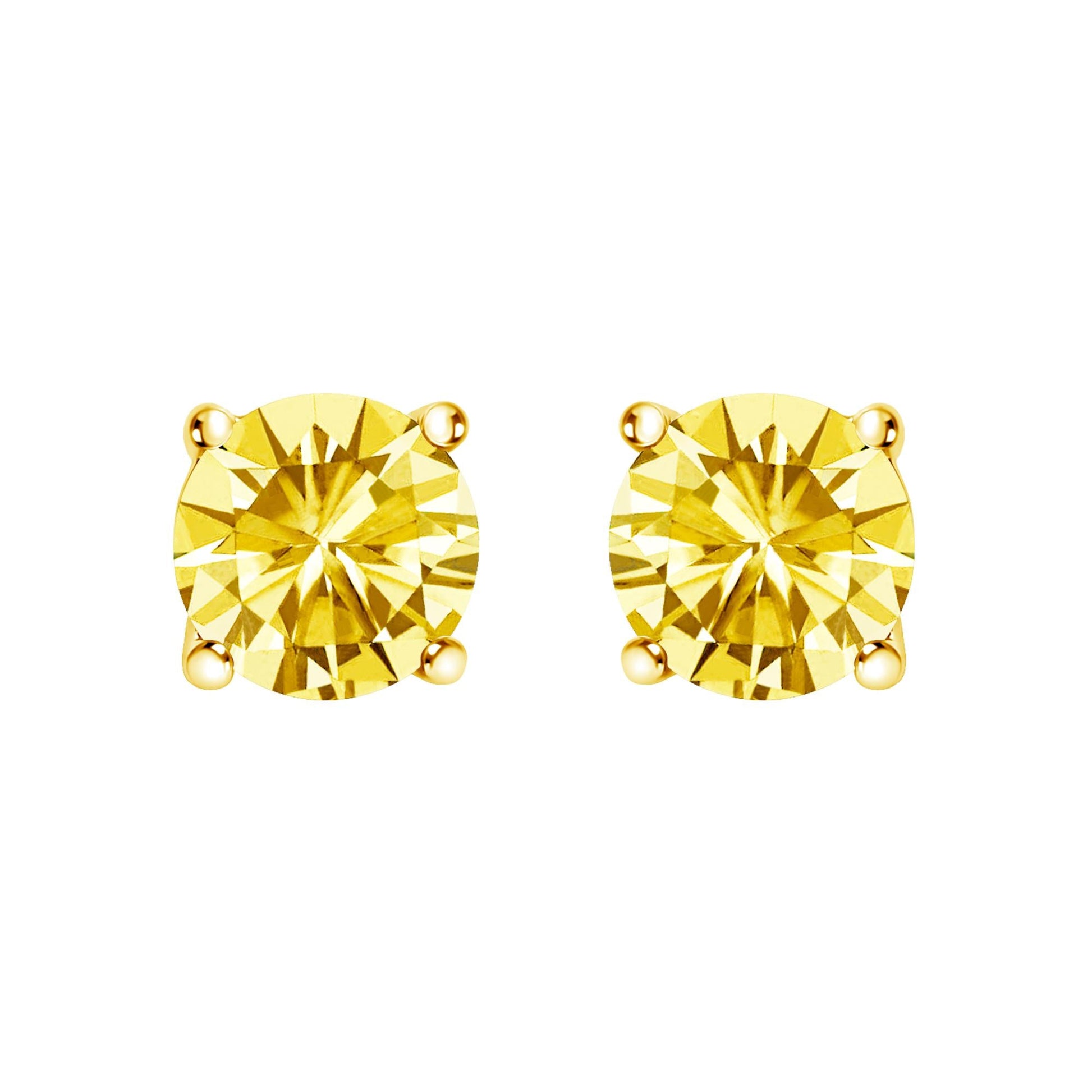 14K Gold Lab Grown Yellow Diamond Solitaire Stud Earrings-1