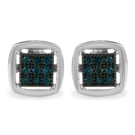 Sterling Silver Rose Cut Treated Blue Diamond Square Stud Earring (0.25 cttw, Blue Color, I2-I3 Clarity)-0