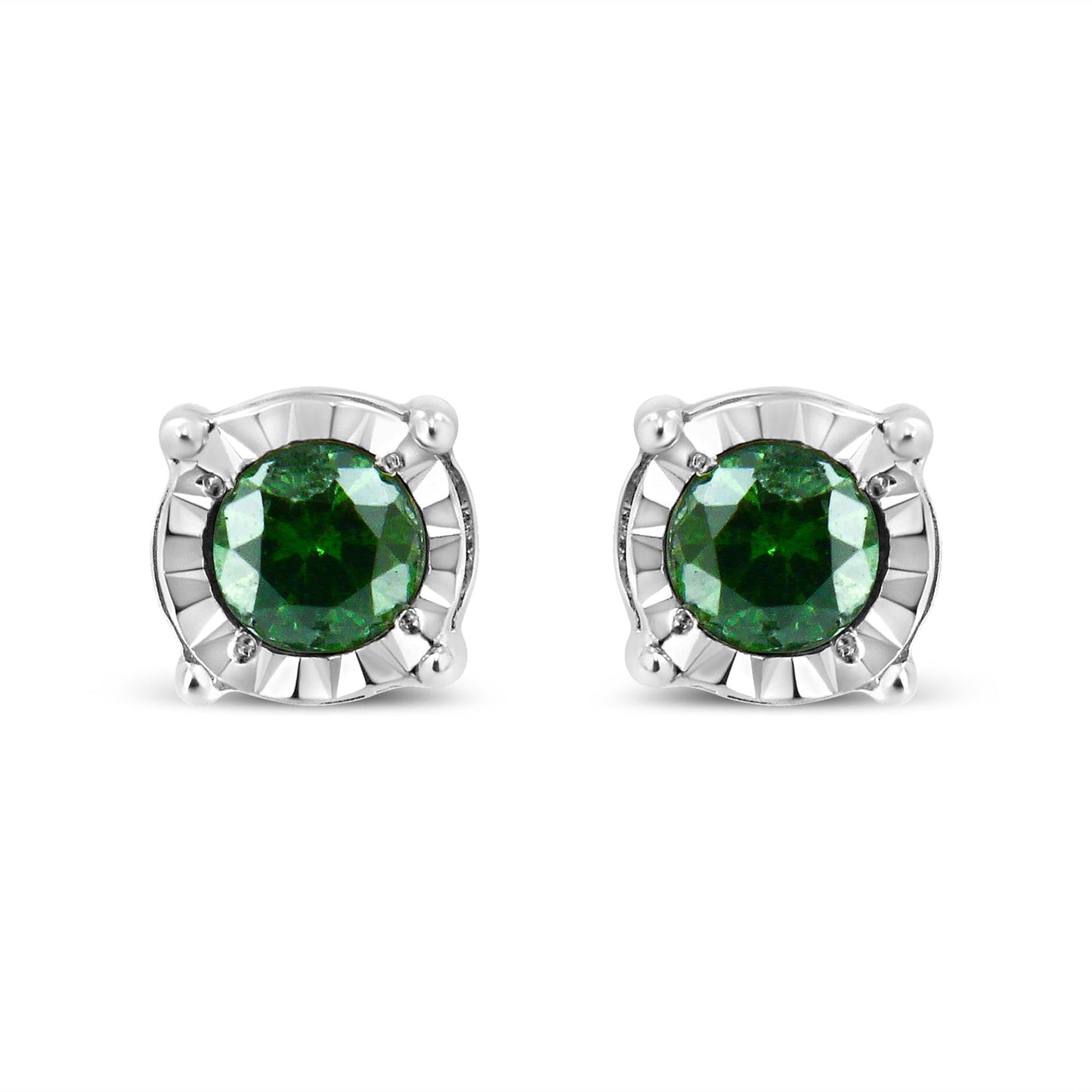Sterling Silver Rose Cut Treated Green Diamond Solitaire Stud Earrings (0.25 cttw, Green Color, I2-I3 Clarity)-0