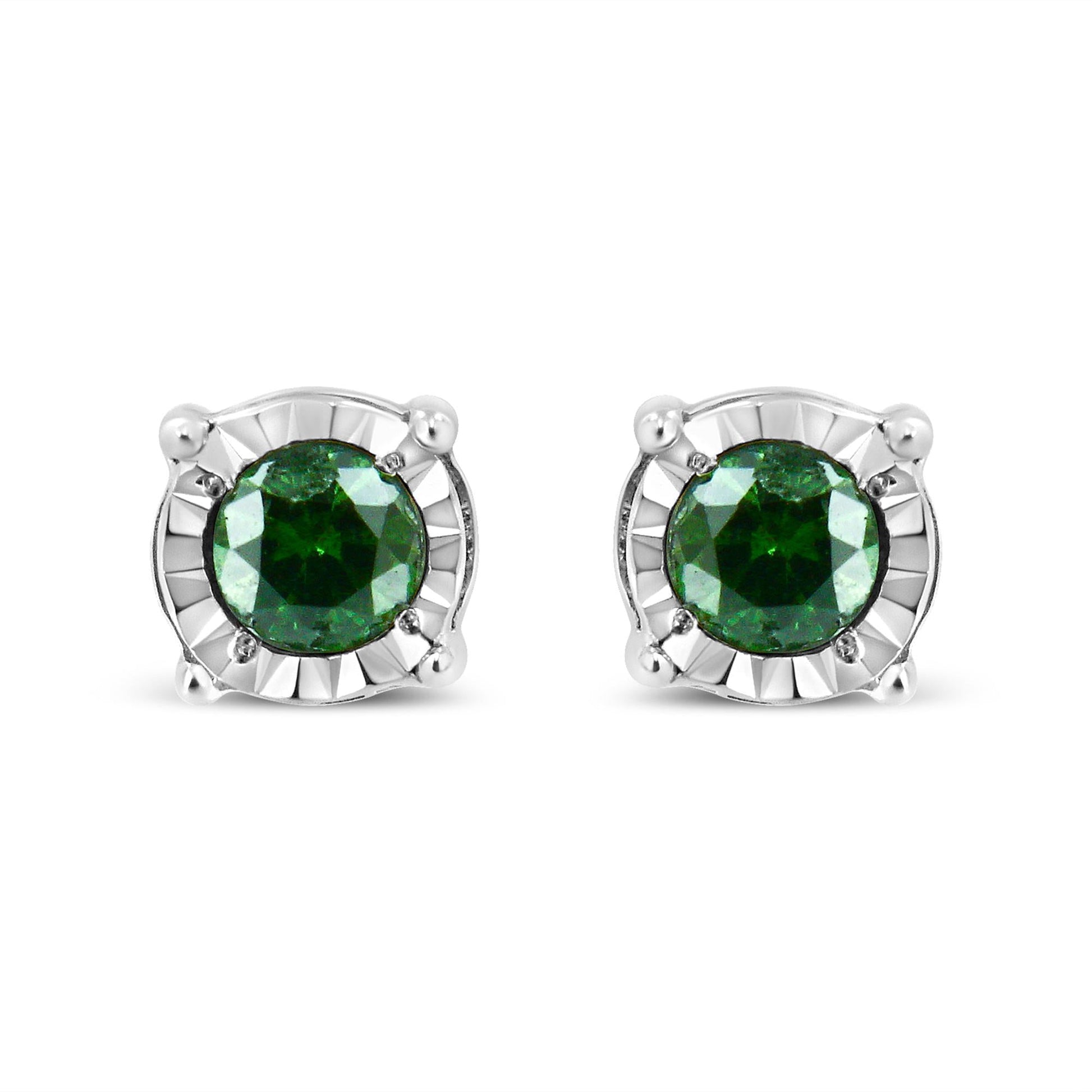 Sterling Silver Rose Cut Treated Green Diamond Solitaire Stud Earrings (0.25 cttw, Green Color, I2-I3 Clarity)-0