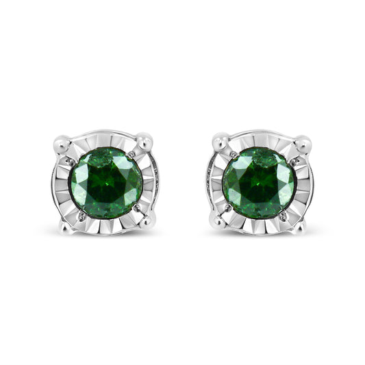 Sterling Silver Rose Cut Treated Green Diamond Solitaire Stud Earrings (0.25 cttw, Green Color, I2-I3 Clarity)-0