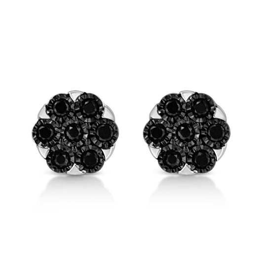 .925 Sterling Silver 1/4 Cttw Color Diamond Cluster Flower Earrings-0