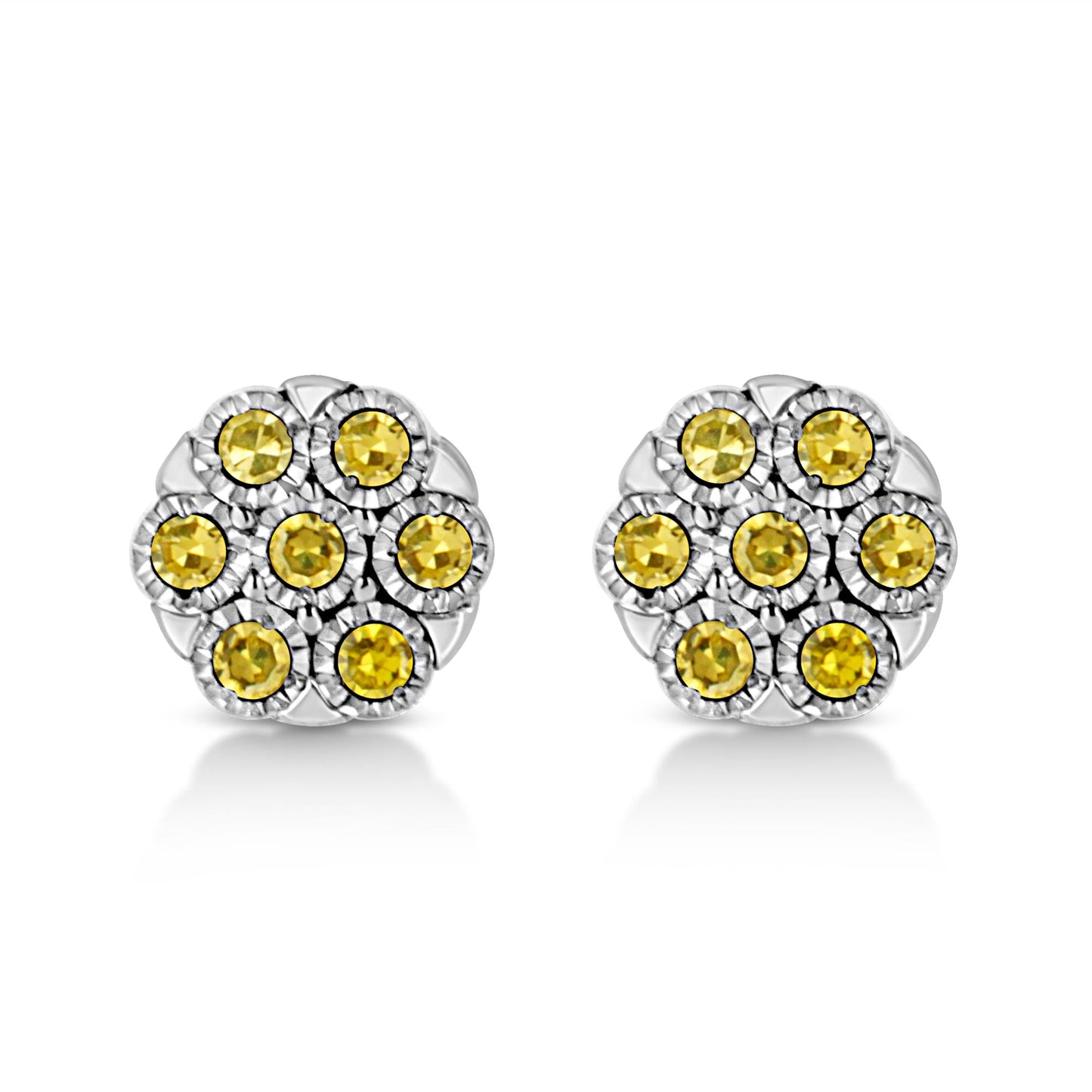 .925 Sterling Silver 1/4 Cttw Color Diamond Cluster Flower Earrings-1