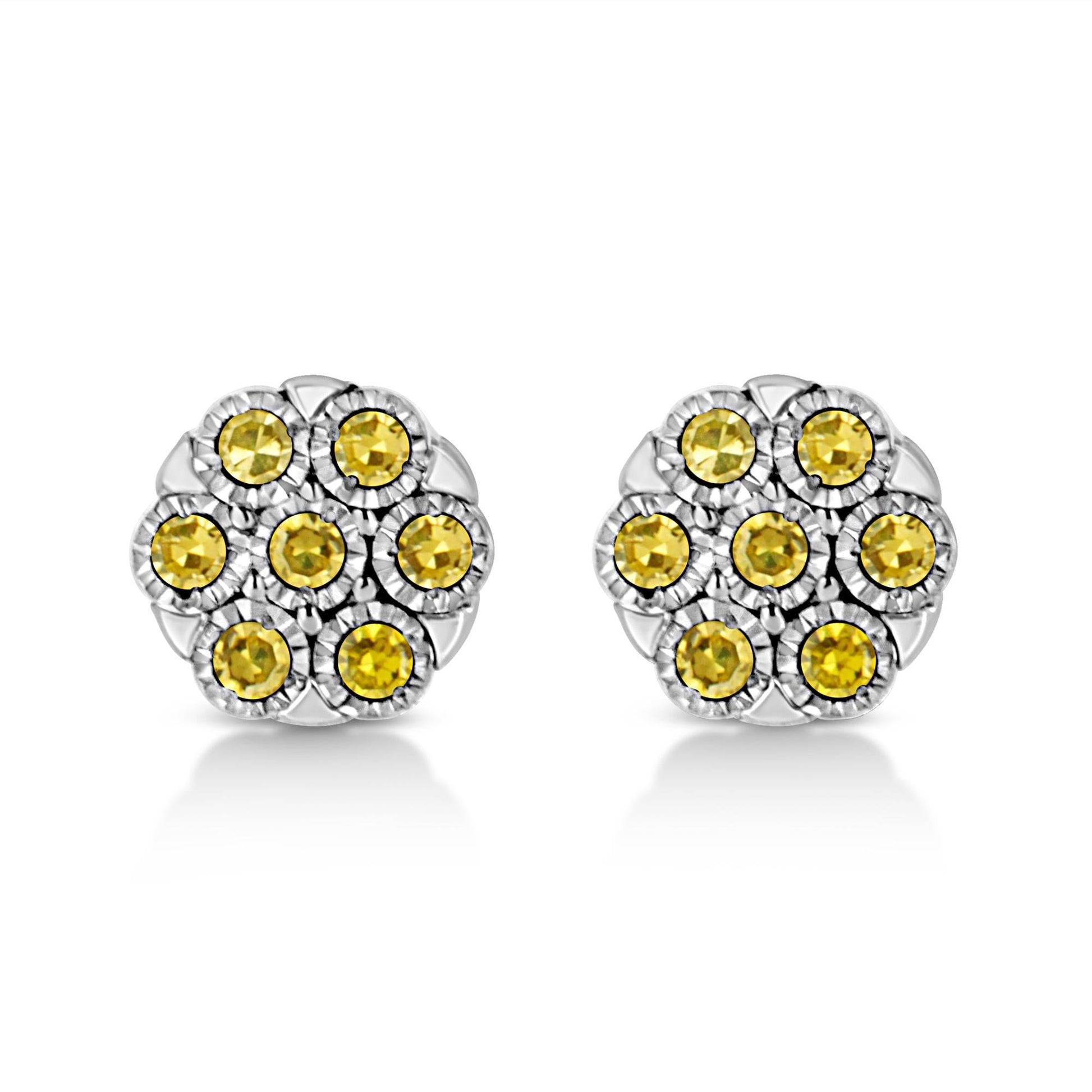 .925 Sterling Silver 1/4 Cttw Color Diamond Cluster Flower Earrings-1