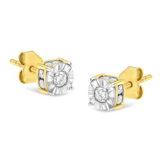 10K Yellow Gold Plated Sterling Silver 1/2 Cttw Miracle Set Diamond Stud Earring (J-K Color, I2-I3 Clarity)-0