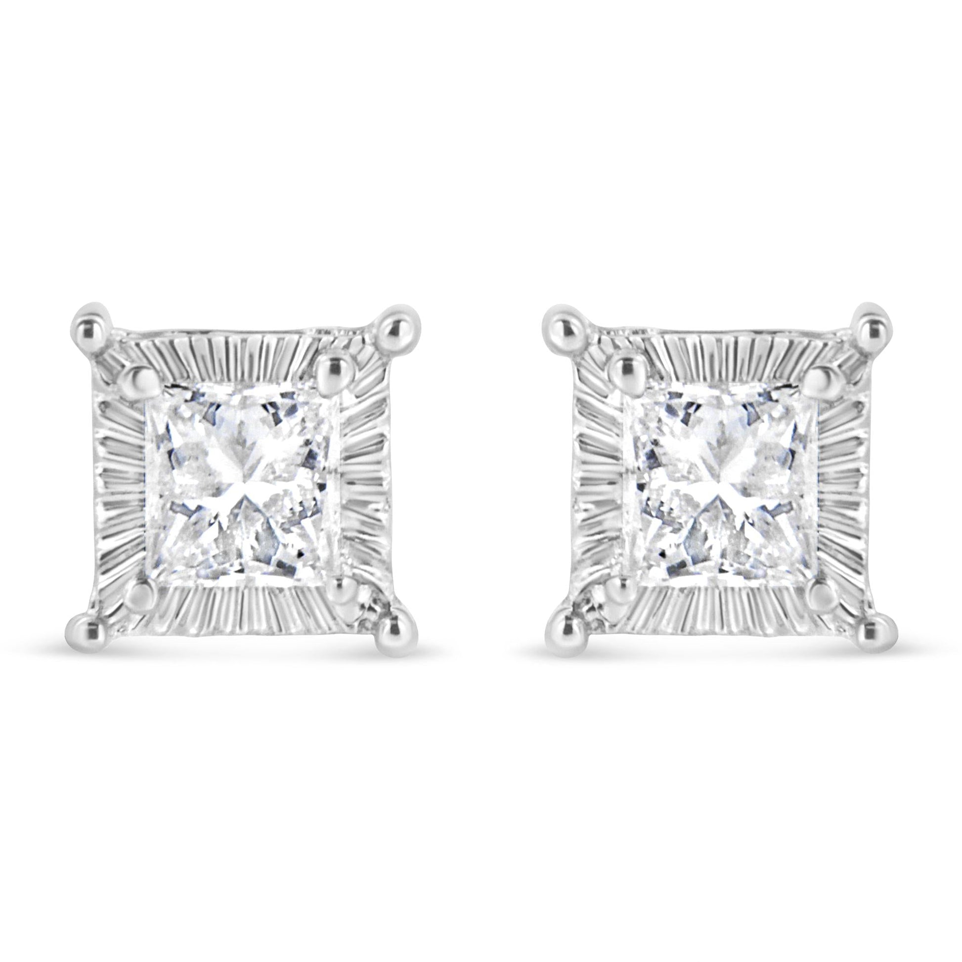 .925 Sterling Silver 1/2 Cttw Princess-cut Diamond Stud Earring (I-J Color, I2-I3 Clarity)-0