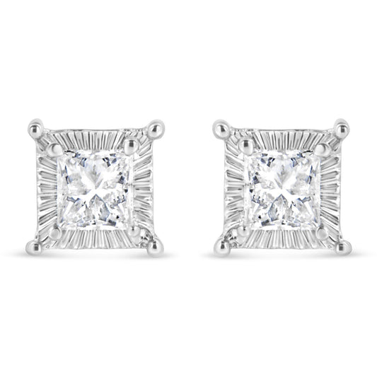 .925 Sterling Silver 1/2 Cttw Princess-cut Diamond Stud Earring (I-J Color, I2-I3 Clarity)-0