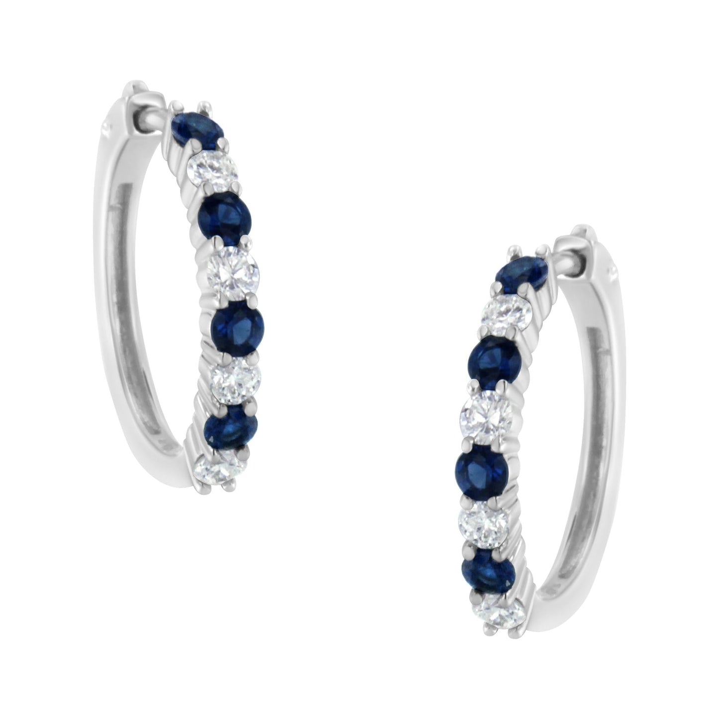 10K White Gold 2.5MM Sapphire Gemstone and 1/2 Cttw Diamond Hoop Earrings (H-I Color, I1-I2 Clarity)-0