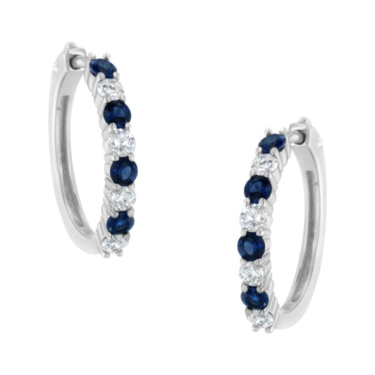 10K White Gold 2.5MM Sapphire Gemstone and 1/2 Cttw Diamond Hoop Earrings (H-I Color, I1-I2 Clarity)-0
