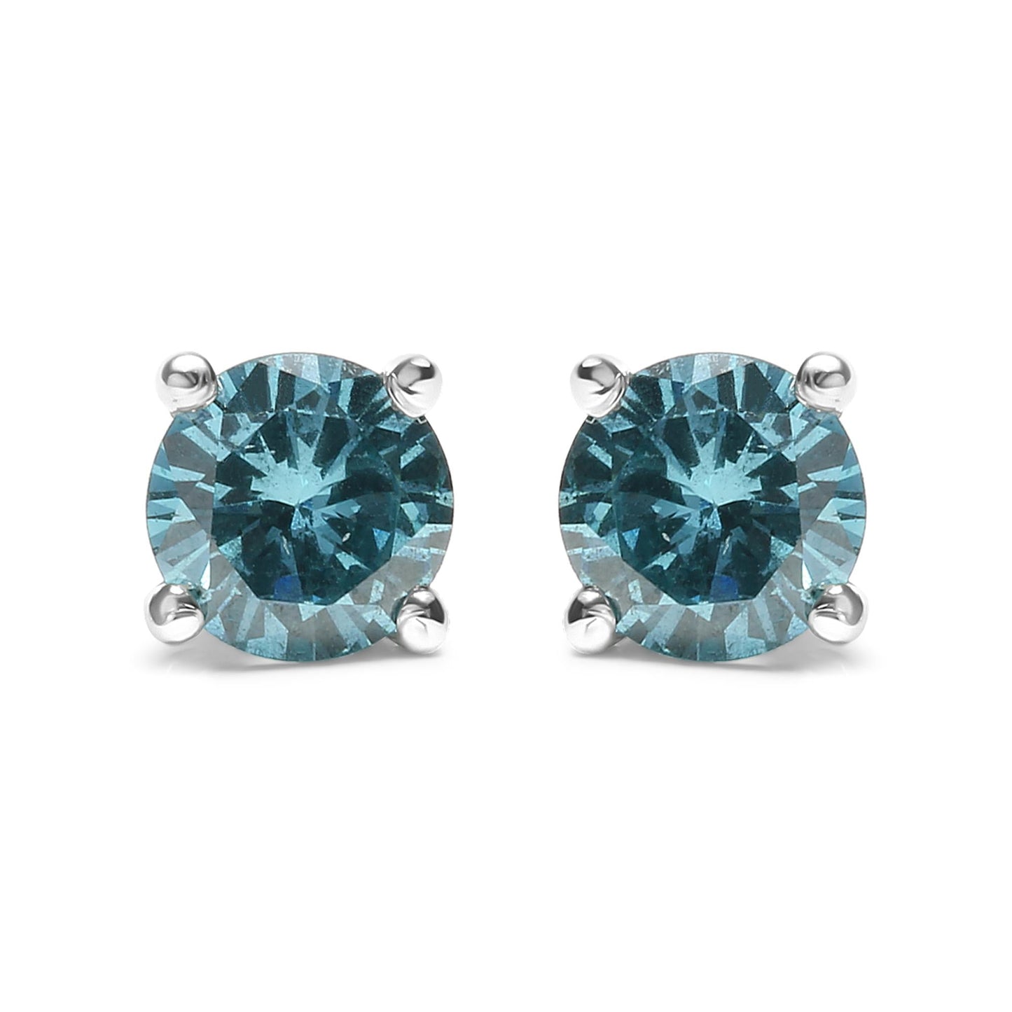 14K Gold 1/2 Cttw Aqua Blue Diamond Screw-Back 4-Prong Classic Stud Earrings (Color Treated, I2-I3)-0