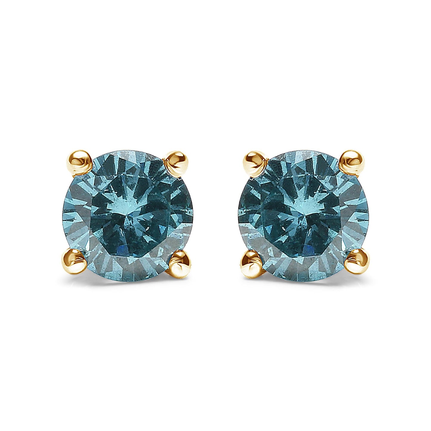14K Gold 1/2 Cttw Aqua Blue Diamond Screw-Back 4-Prong Classic Stud Earrings (Color Treated, I2-I3)-1