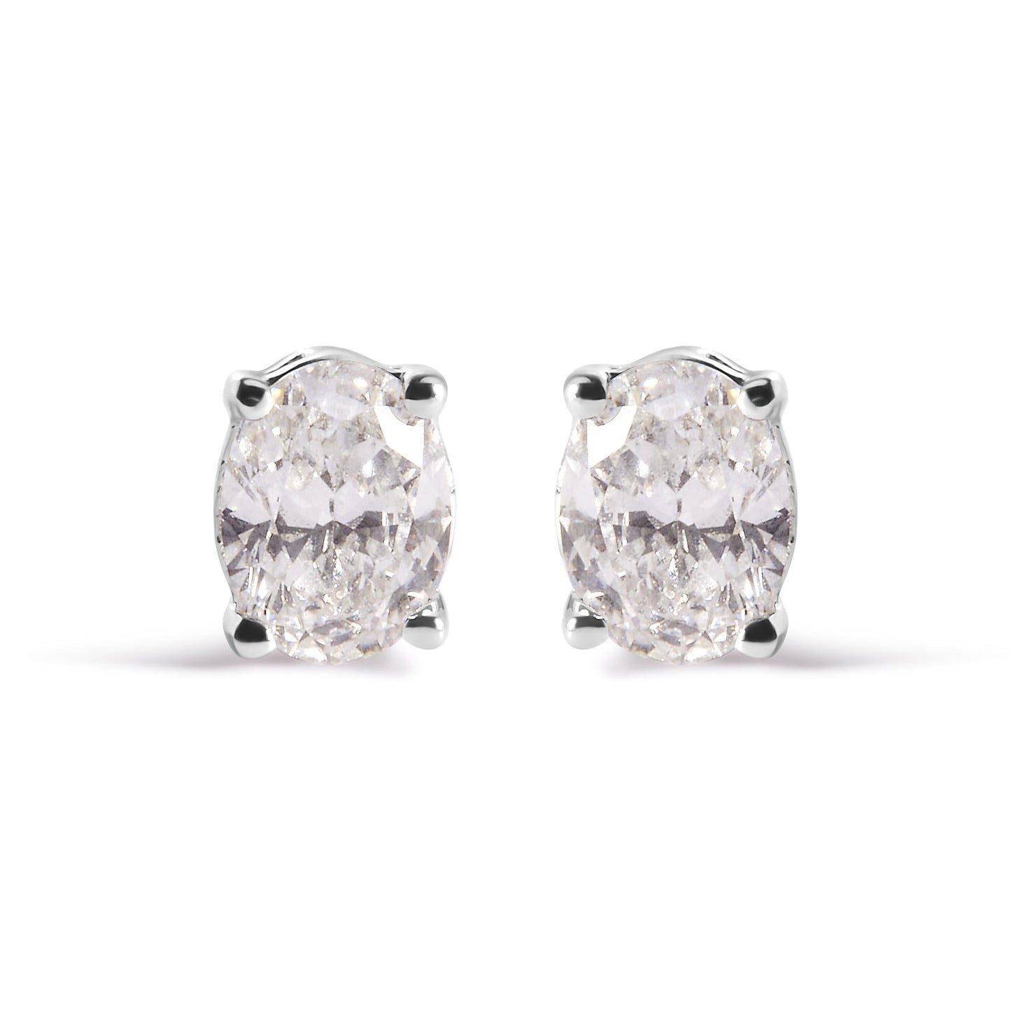 14K White Gold Prong Set Lab Grown Oval Diamond Solitaire Stud Earring (F-G Color, VS1-VS2 Clarity)-1