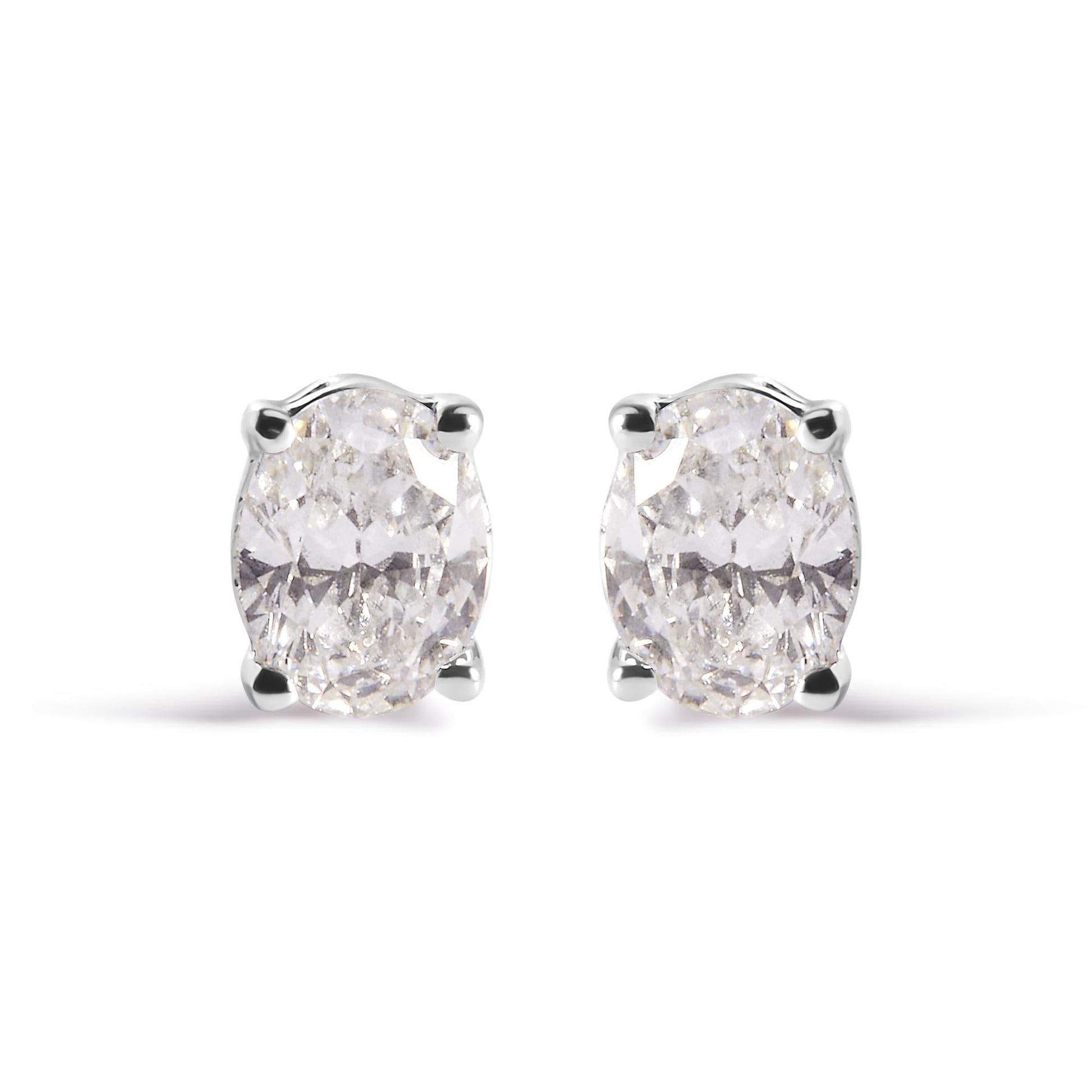 14K White Gold Prong Set Lab Grown Oval Diamond Solitaire Stud Earring (F-G Color, VS1-VS2 Clarity)-1