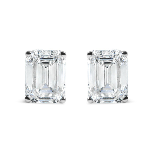 14K White Gold 2.0 Cttw Emerald Cut Lab Grown Diamond Solitaire Stud Earrings (G-H Color, VS1-VS2 Clarity)-0