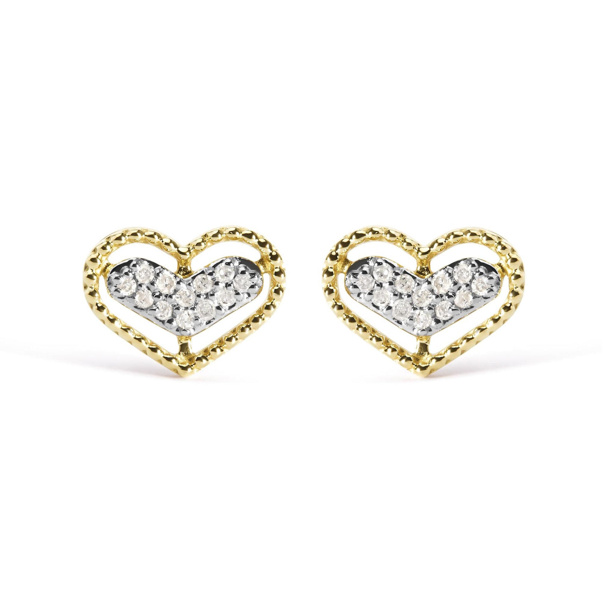 10K Yellow Gold 1/10 Cttw Diamond Heart and Beaded Halo Stud Earrings (I-J Color, I1-I2 Clarity)-0