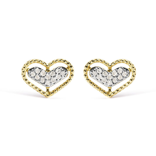 10K Yellow Gold 1/10 Cttw Diamond Heart and Beaded Halo Stud Earrings (I-J Color, I1-I2 Clarity)-0