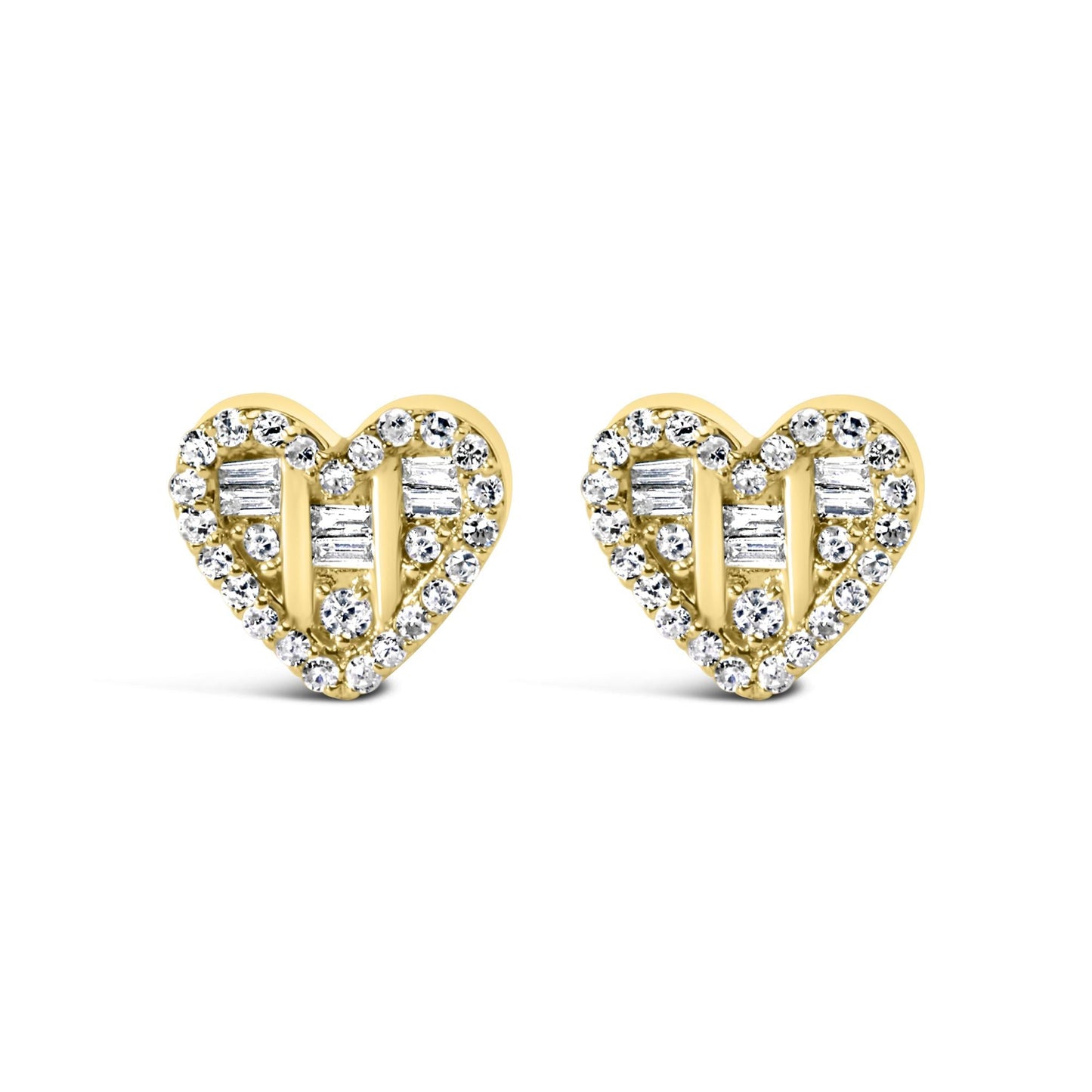 .925 Sterling Silver 1/2 Cttw Round and Baguette Diamond Composite Heart Shaped Stud Earring (I-J Color, SI2-I1 Clarity)-1