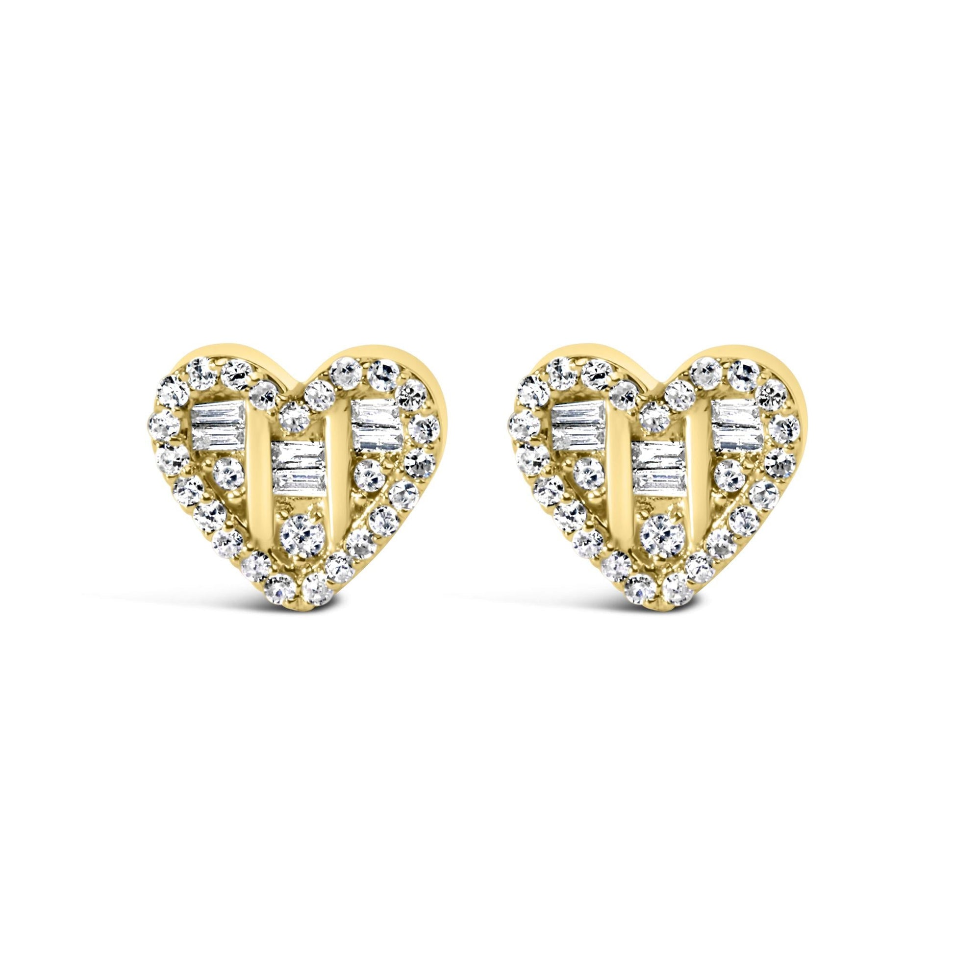 .925 Sterling Silver 1/2 Cttw Round and Baguette Diamond Composite Heart Shaped Stud Earring (I-J Color, SI2-I1 Clarity)-1