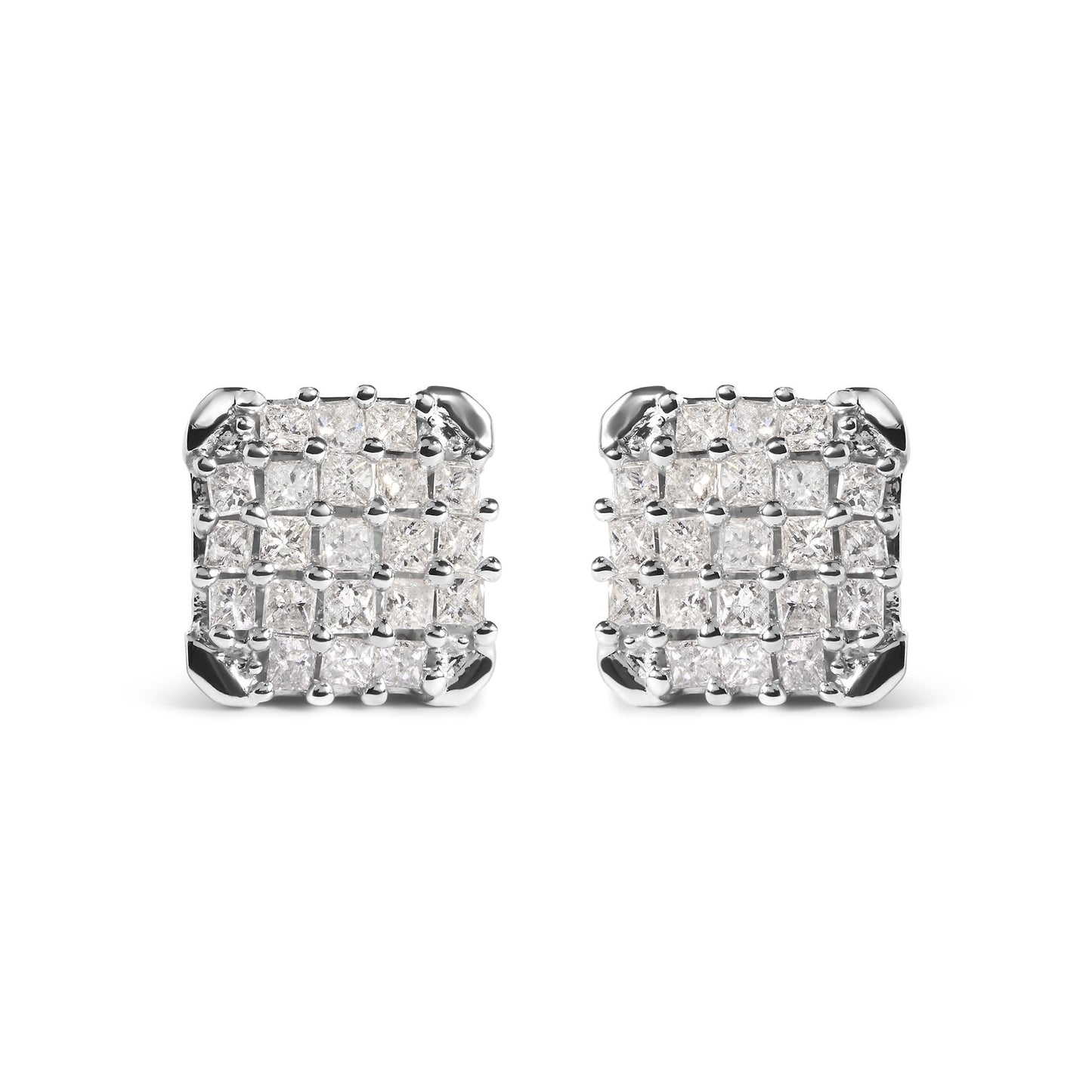 10K White Gold 3/4 Cttw Princess Diamond Composite Open Frame Stud Earrings (I-J Color, I1-I2 Clarity)-0