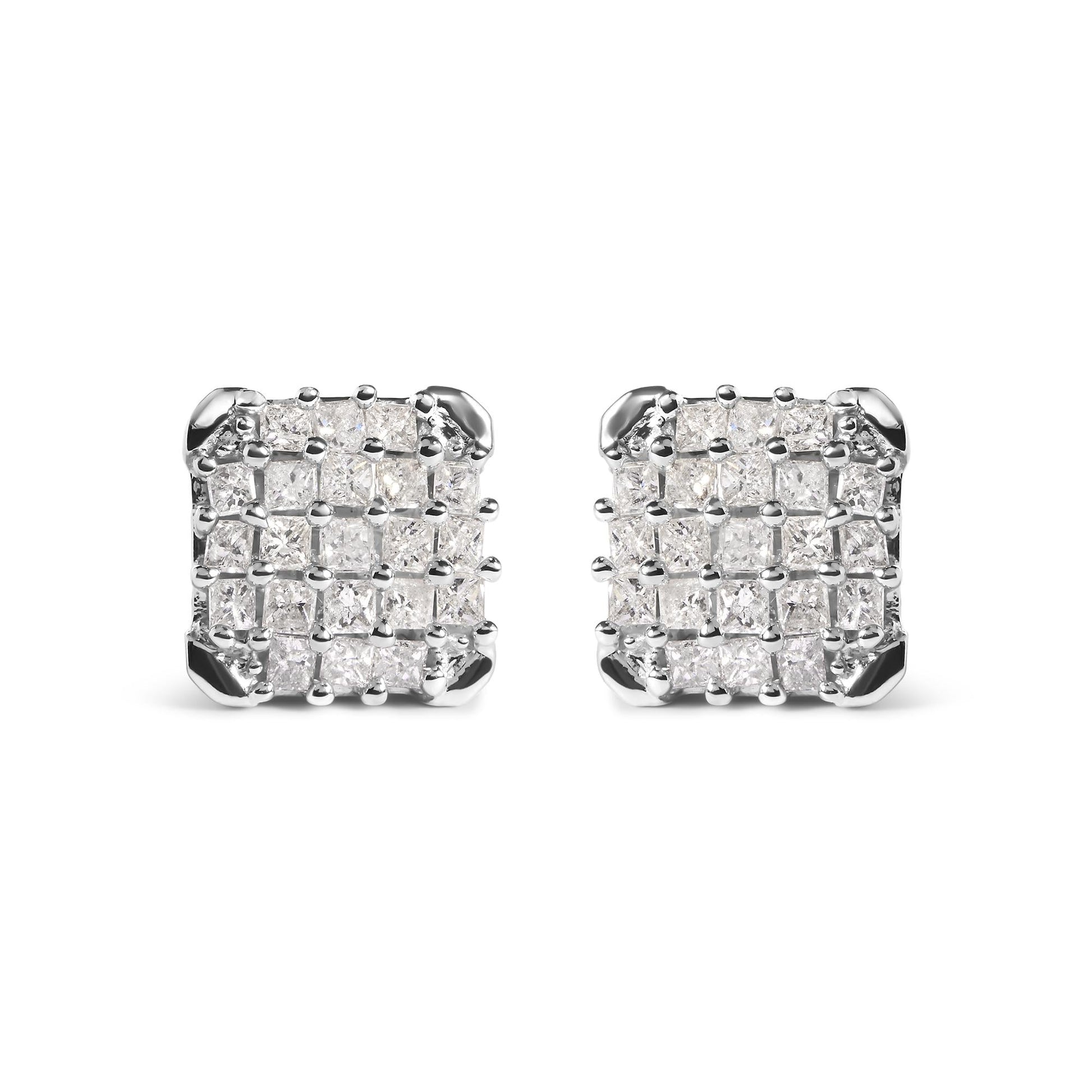 10K White Gold 3/4 Cttw Princess Diamond Composite Open Frame Stud Earrings (I-J Color, I1-I2 Clarity)-0