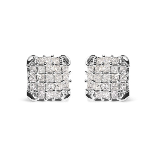 10K White Gold 3/4 Cttw Princess Diamond Composite Open Frame Stud Earrings (I-J Color, I1-I2 Clarity)-0