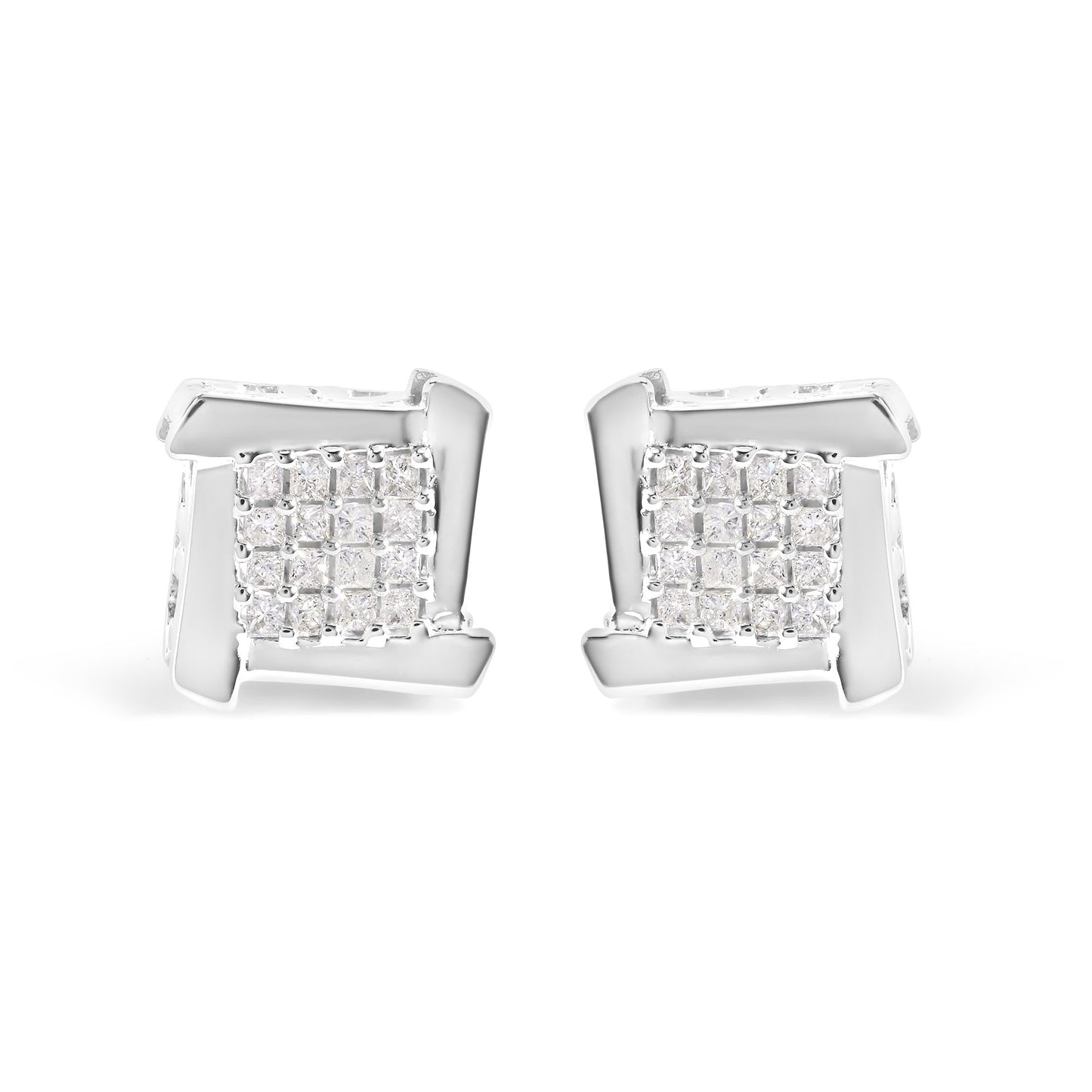 10K White Gold 1/2 Cttw Composite  Princess Diamond Square and Swirl Stud Earrings (I-J Color, I1-I2 Clarity)-0