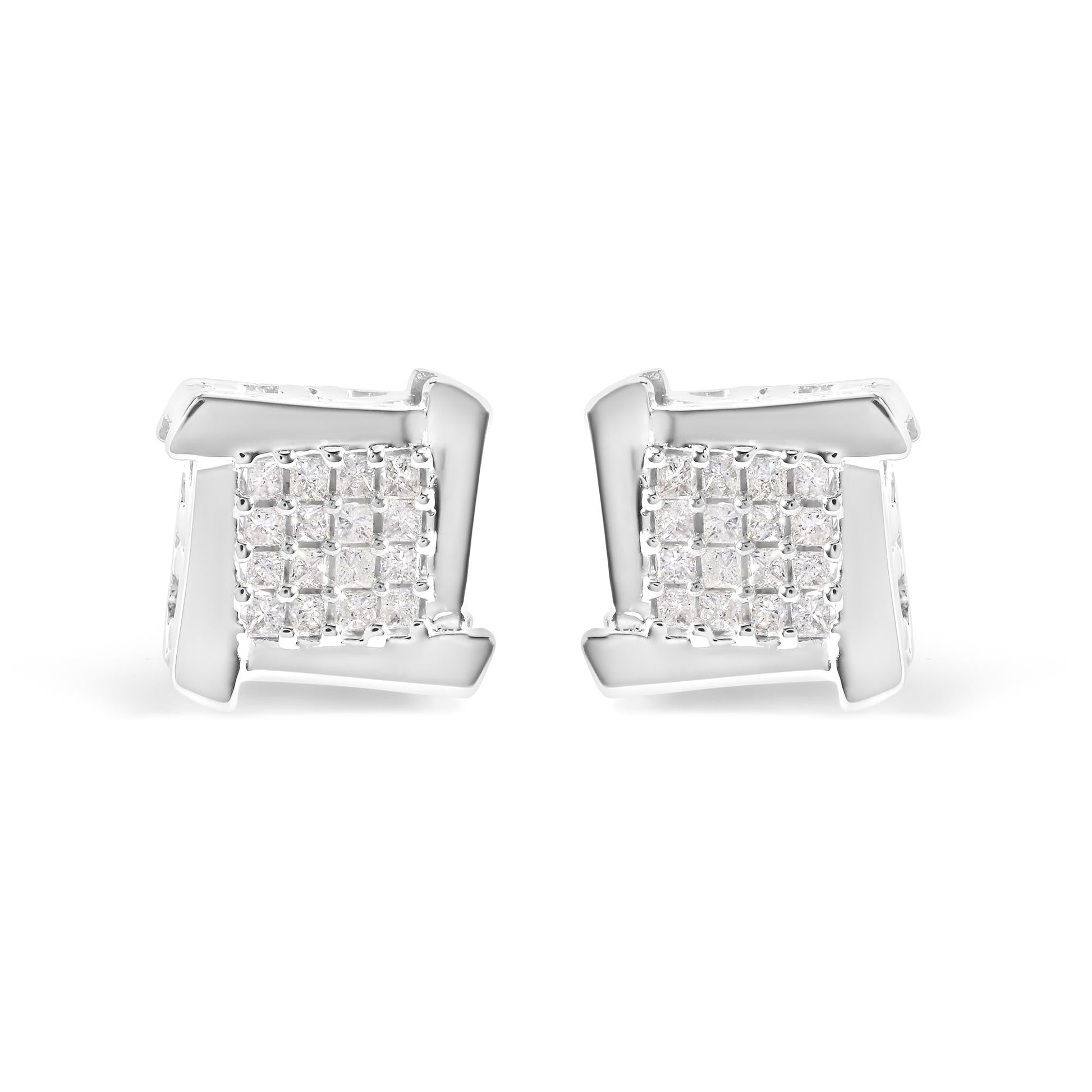 10K White Gold 1/2 Cttw Composite  Princess Diamond Square and Swirl Stud Earrings (I-J Color, I1-I2 Clarity)-0