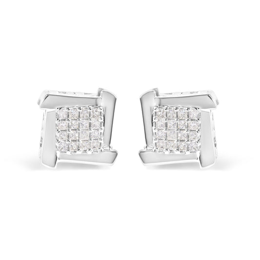 10K White Gold 1/2 Cttw Composite  Princess Diamond Square and Swirl Stud Earrings (I-J Color, I1-I2 Clarity)-0