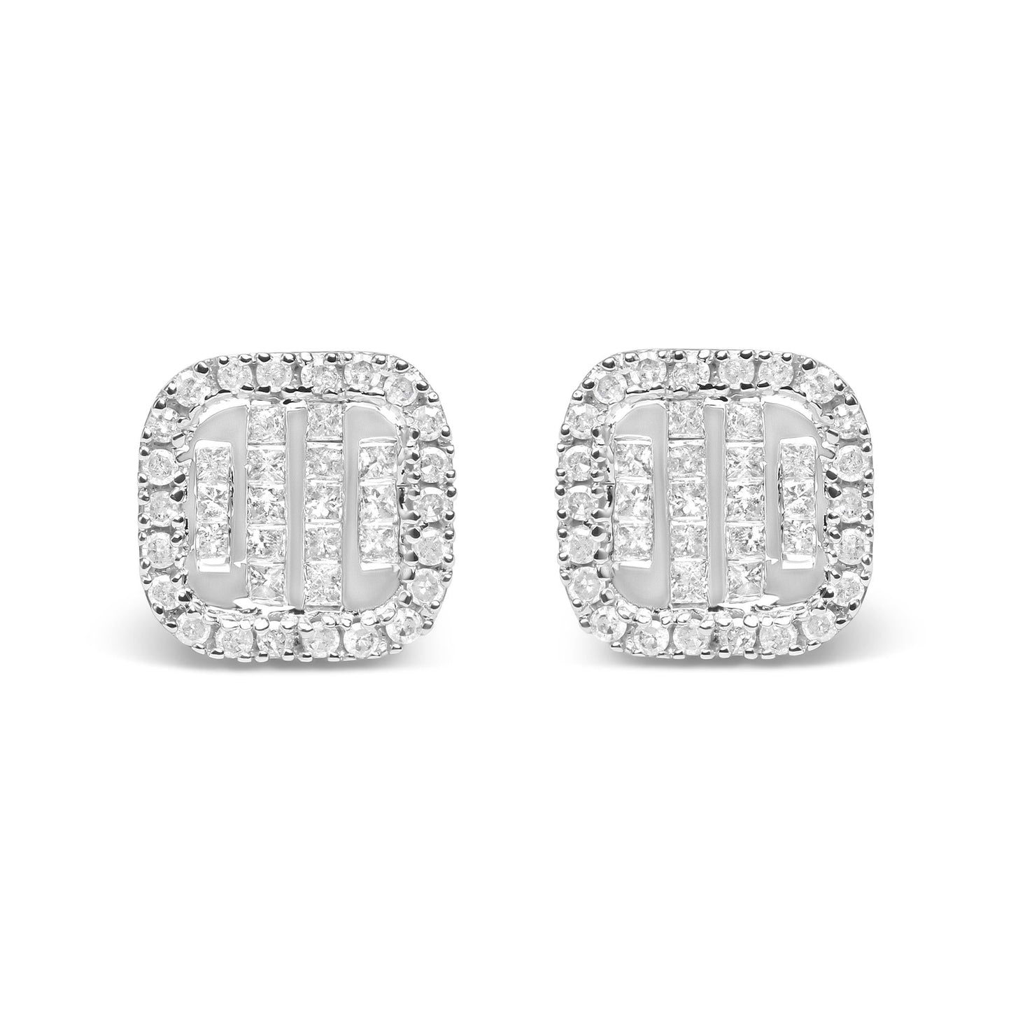 10K White Gold 7/8 Cttw Diamond Princess Composite and Halo Stud Earrings (I-J Color, I1-I2 Clarity)-0
