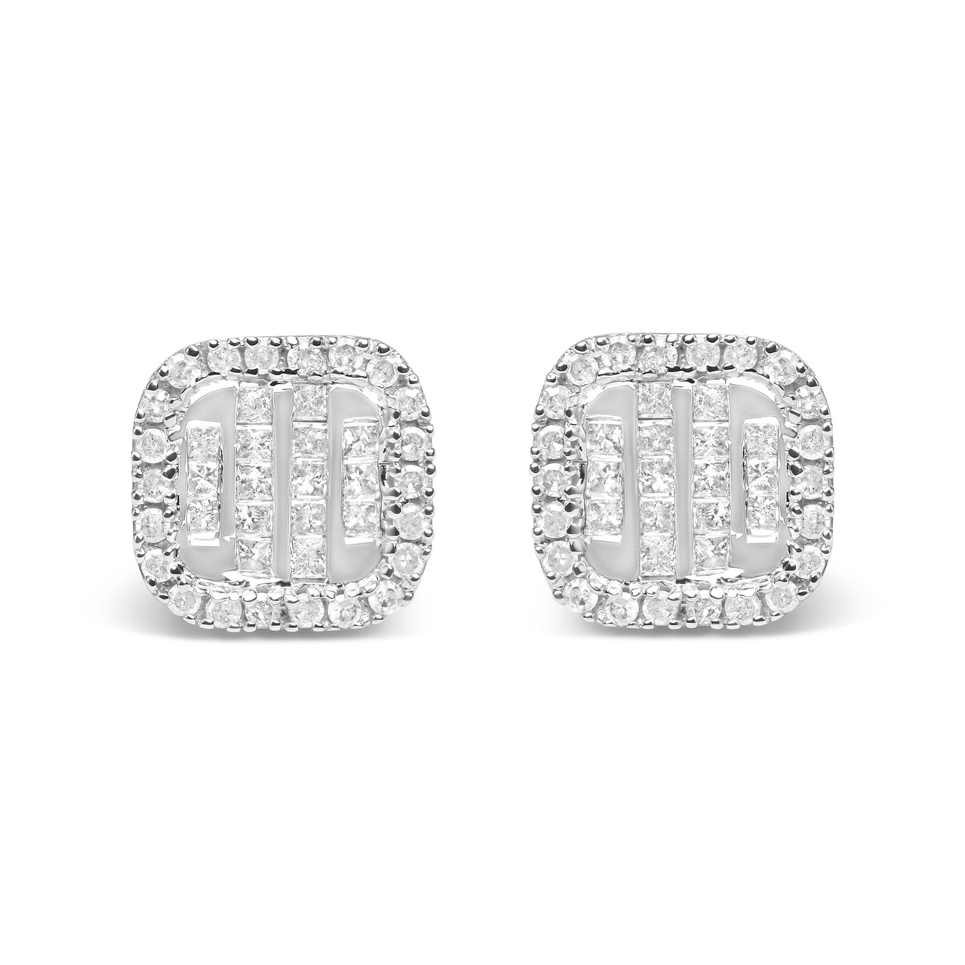 10K White Gold 7/8 Cttw Diamond Princess Composite and Halo Stud Earrings (I-J Color, I1-I2 Clarity)-0