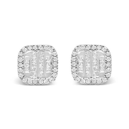 10K White Gold 7/8 Cttw Diamond Princess Composite and Halo Stud Earrings (I-J Color, I1-I2 Clarity)-0