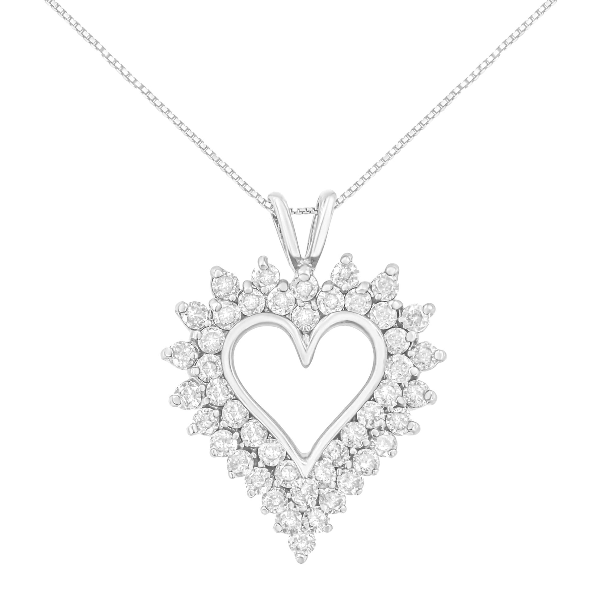 .925 Sterling Silver 3.00 Cttw Round Cut Diamond Cluster Heart 18" Pendant Necklace (K-L Color, I1-I2 Clarity)-0