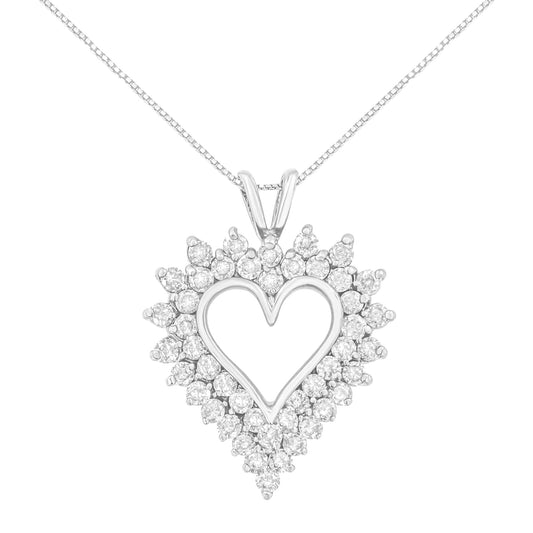 .925 Sterling Silver 3.00 Cttw Round Cut Diamond Cluster Heart 18" Pendant Necklace (K-L Color, I1-I2 Clarity)-0