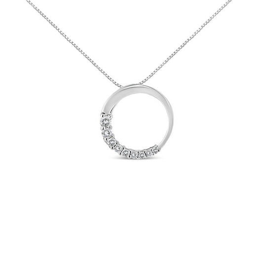 14K Gold 1/4 Cttw Round-Cut Graduating Diamond Open Circle Hoop 18" Pendant Necklace (J-K Color, I1-I2 Clarity)-0