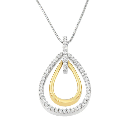 14K Two-Tone Gold Round Cut Diamond Double Burst Pendant Necklace (1/4 cttw, H-I Color, SI2-I1 Clarity)-0