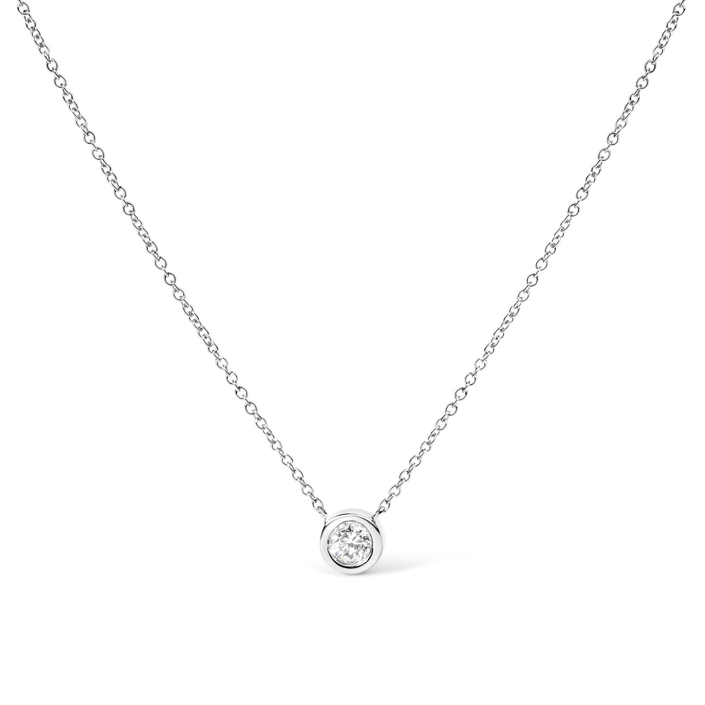 10K White Gold 3/10 Carat Round Brilliant-Cut Diamond Modern Bezel-Set Solitaire 16"-18" Pendant Necklace (H-I Color, SI2-I1 Clarity)-0